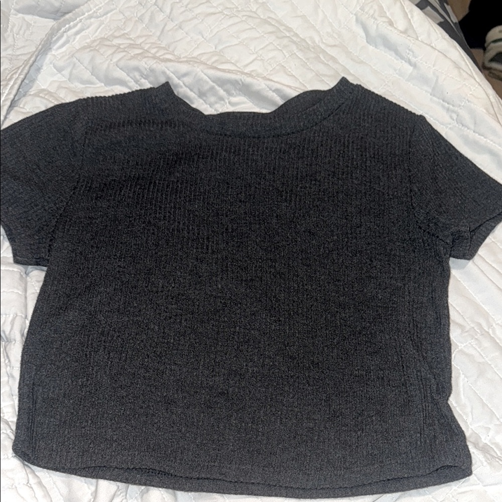 Dark Grey Short Sleeve Knit Top
